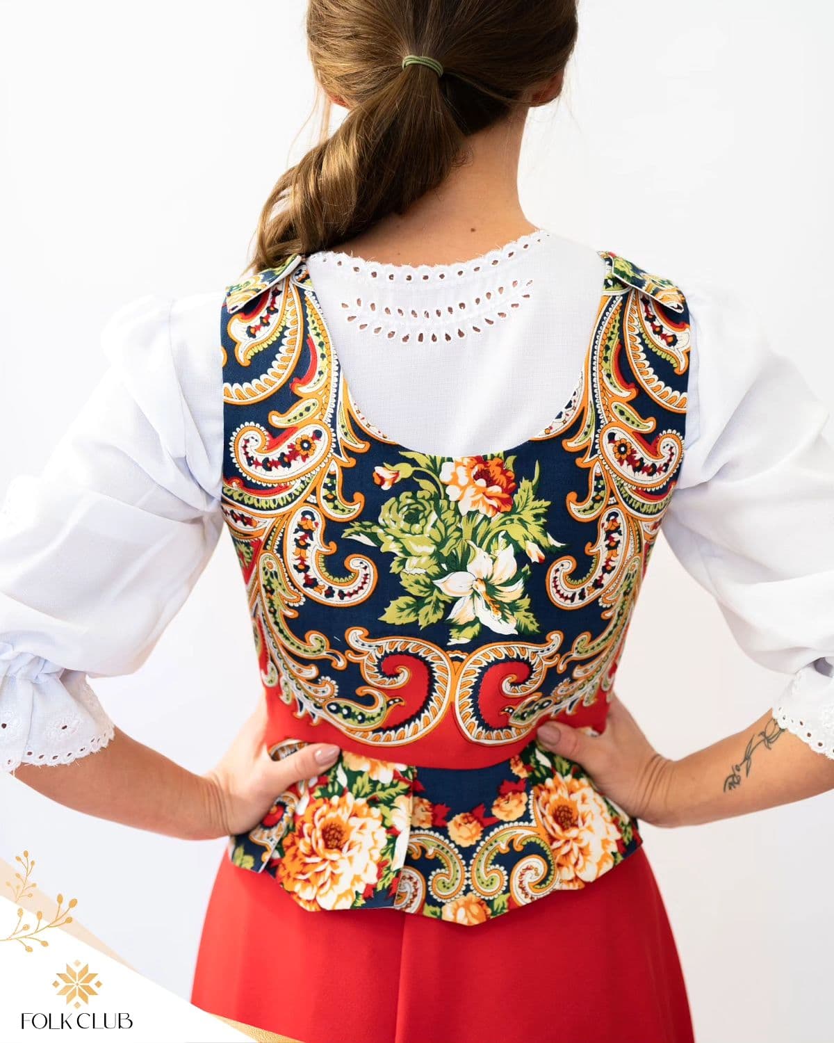 Gorset z chusty folkowej — granat z kwiatowym wzorem