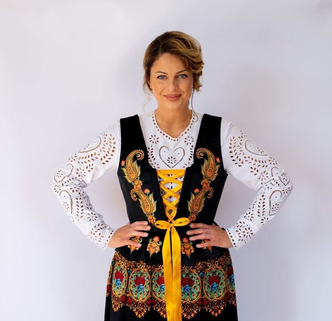 Gorset podhalański welurowy — czarny, nadruk paisley