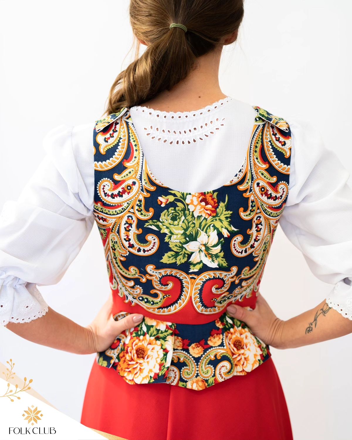 Gorset z chusty folkowej — granat z kwiatowym wzorem