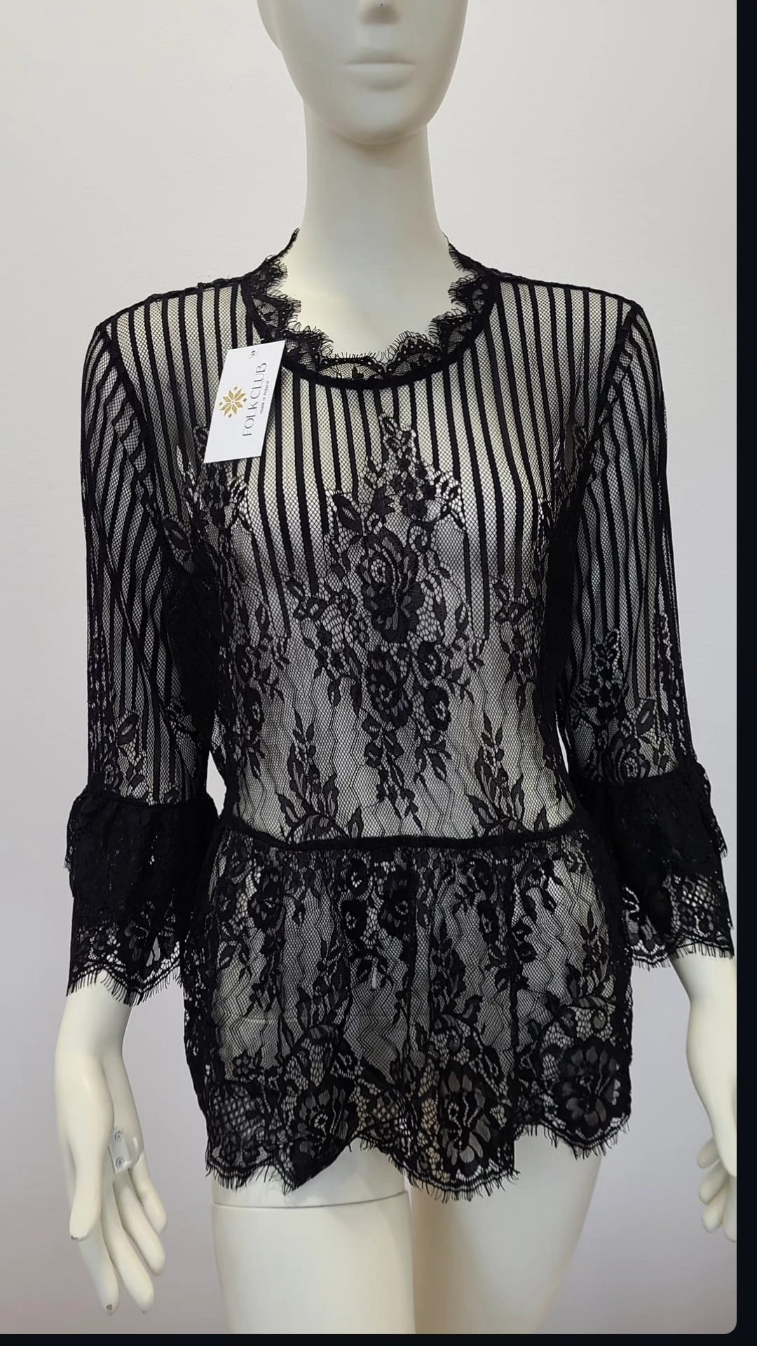 Koszula z koronki — czarna, wzór kwiatowy