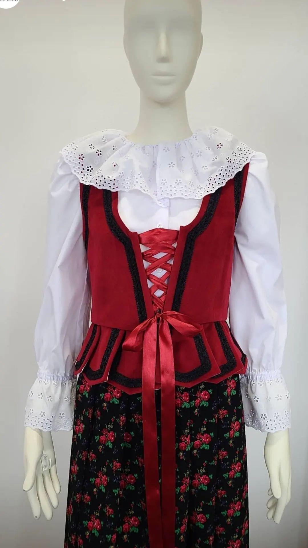 Gorset podhalański welurowy — bordowy, zdobiony sutaszem