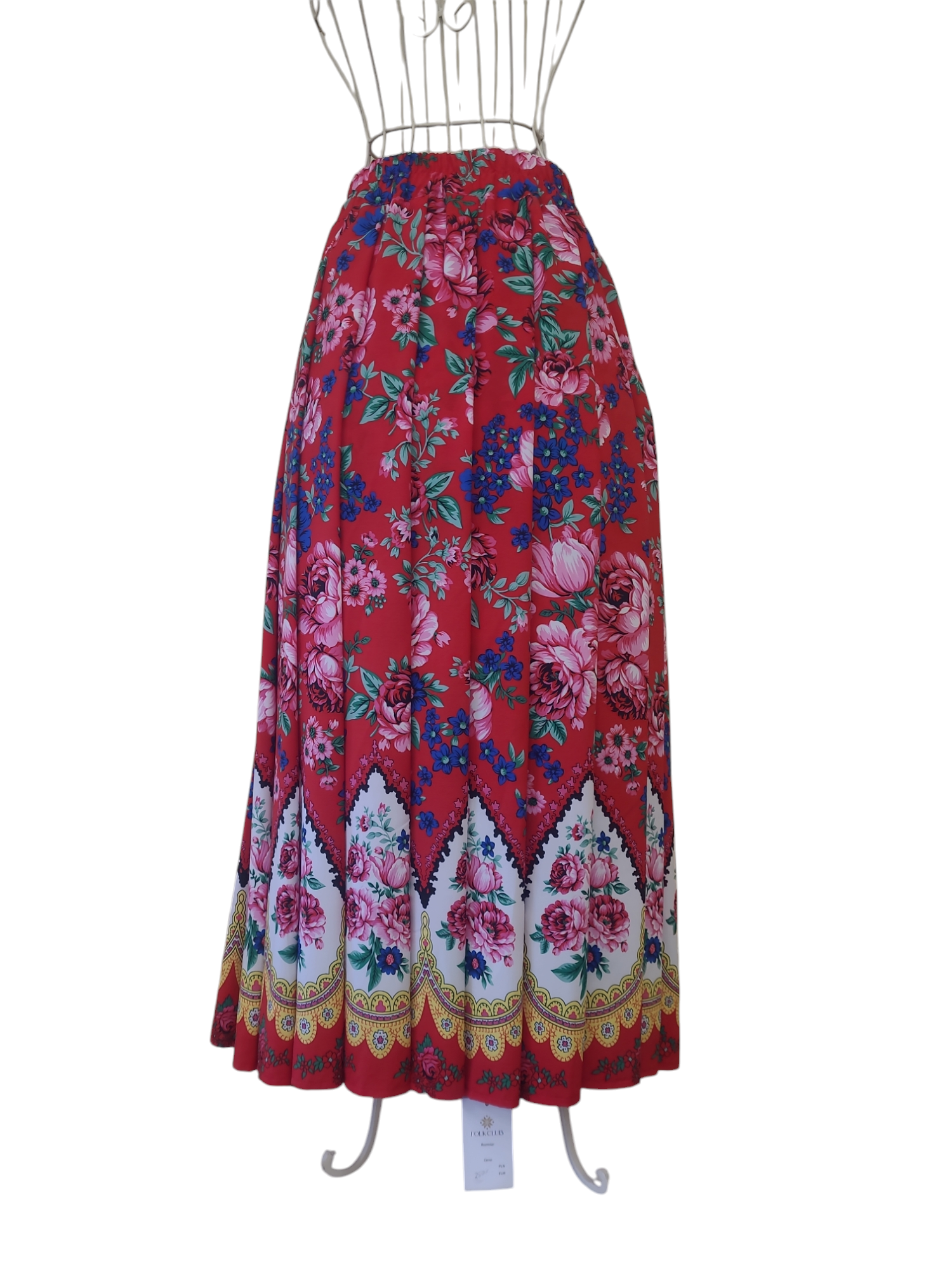 Spódnica folkowa — czerwona, kwiaty