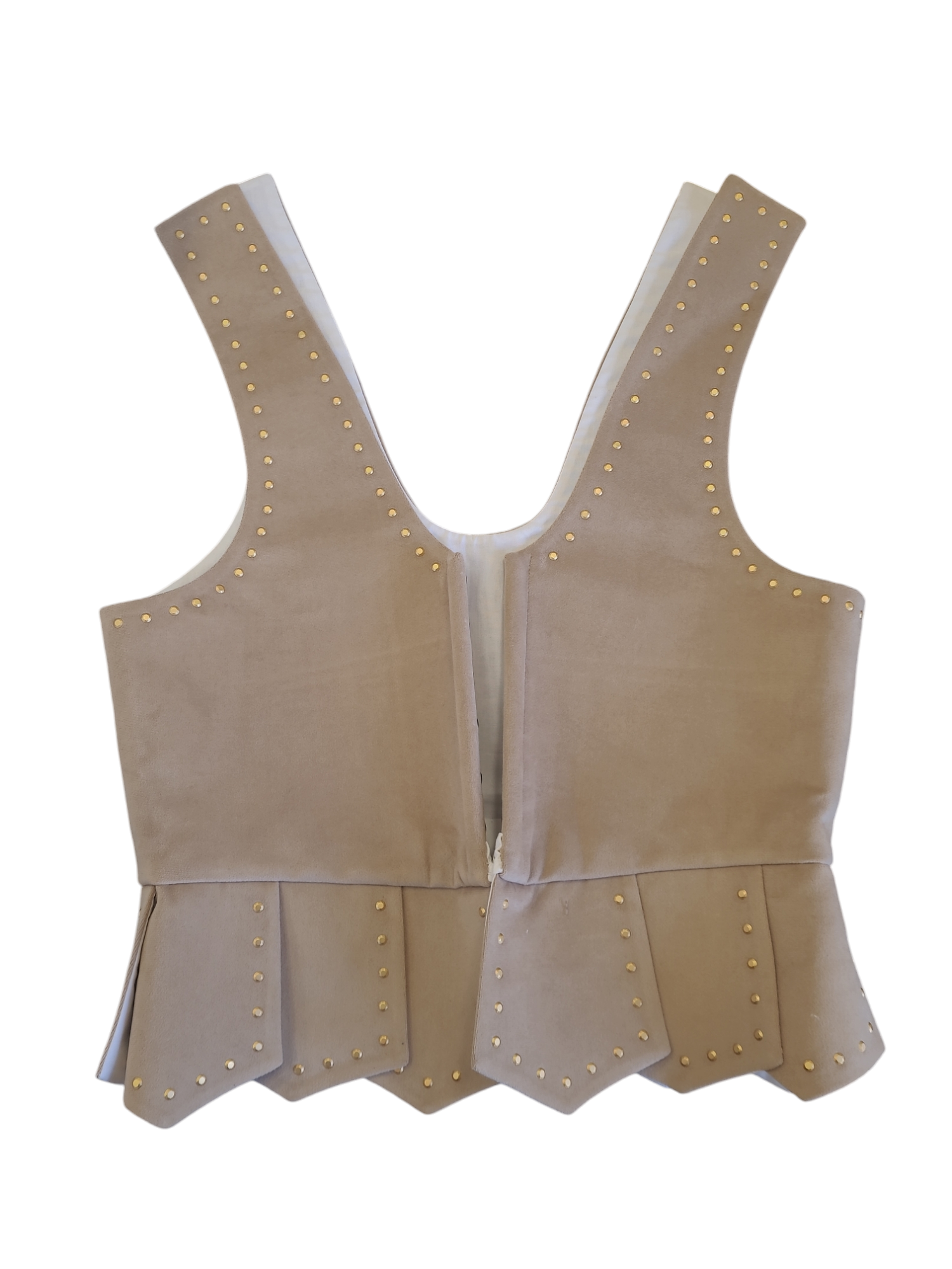 Gorset podhalański welurowy — beżowy, zdobiony cyrkoniami